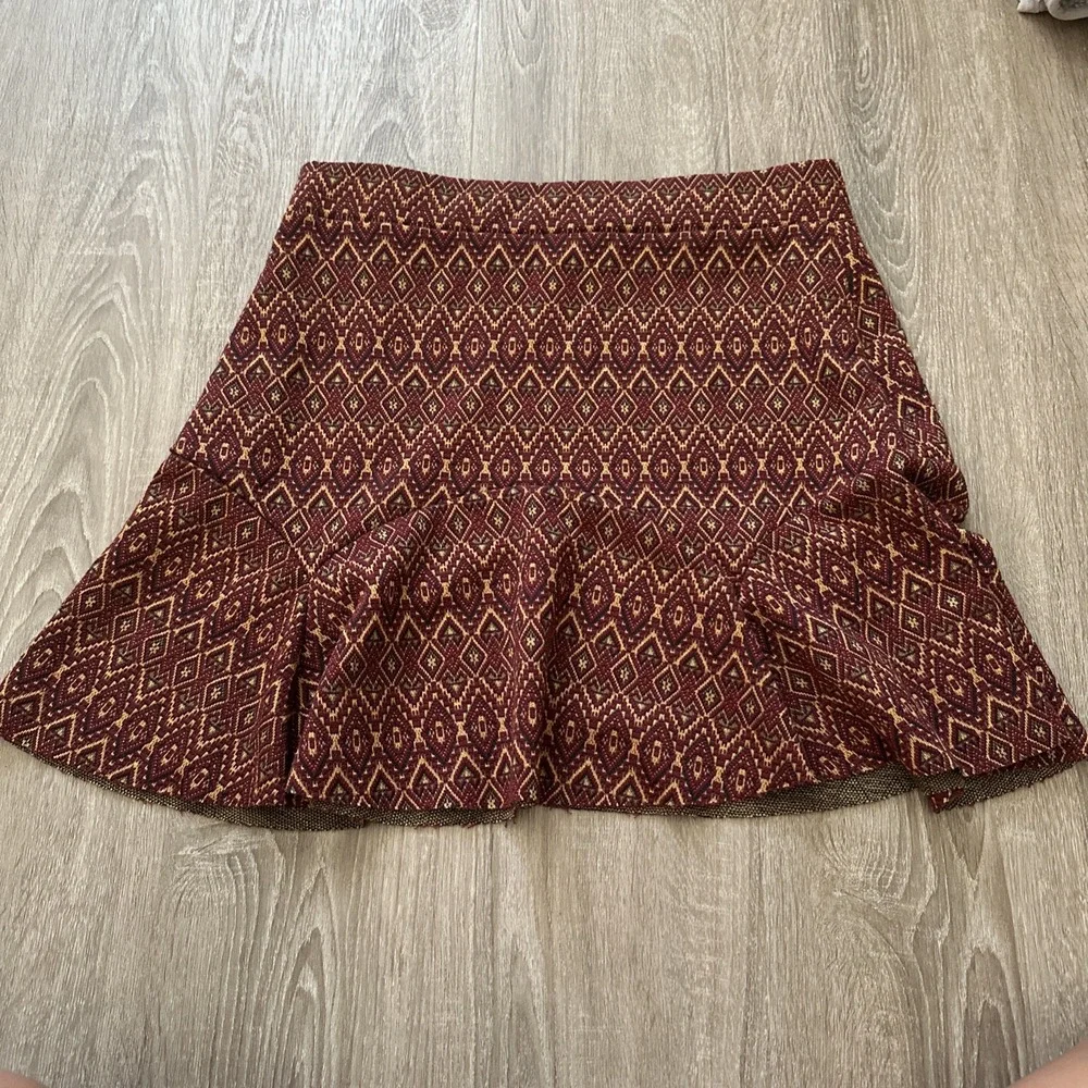 Free People Maroon & Gold When In Rome Mini Skirt - Size Medium NEW